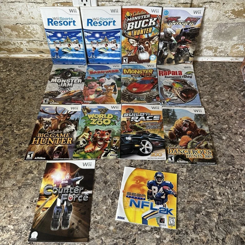 Lot of 13 Wii Video Game Manuals Lot Sports Resort Counter Force Monster Jam